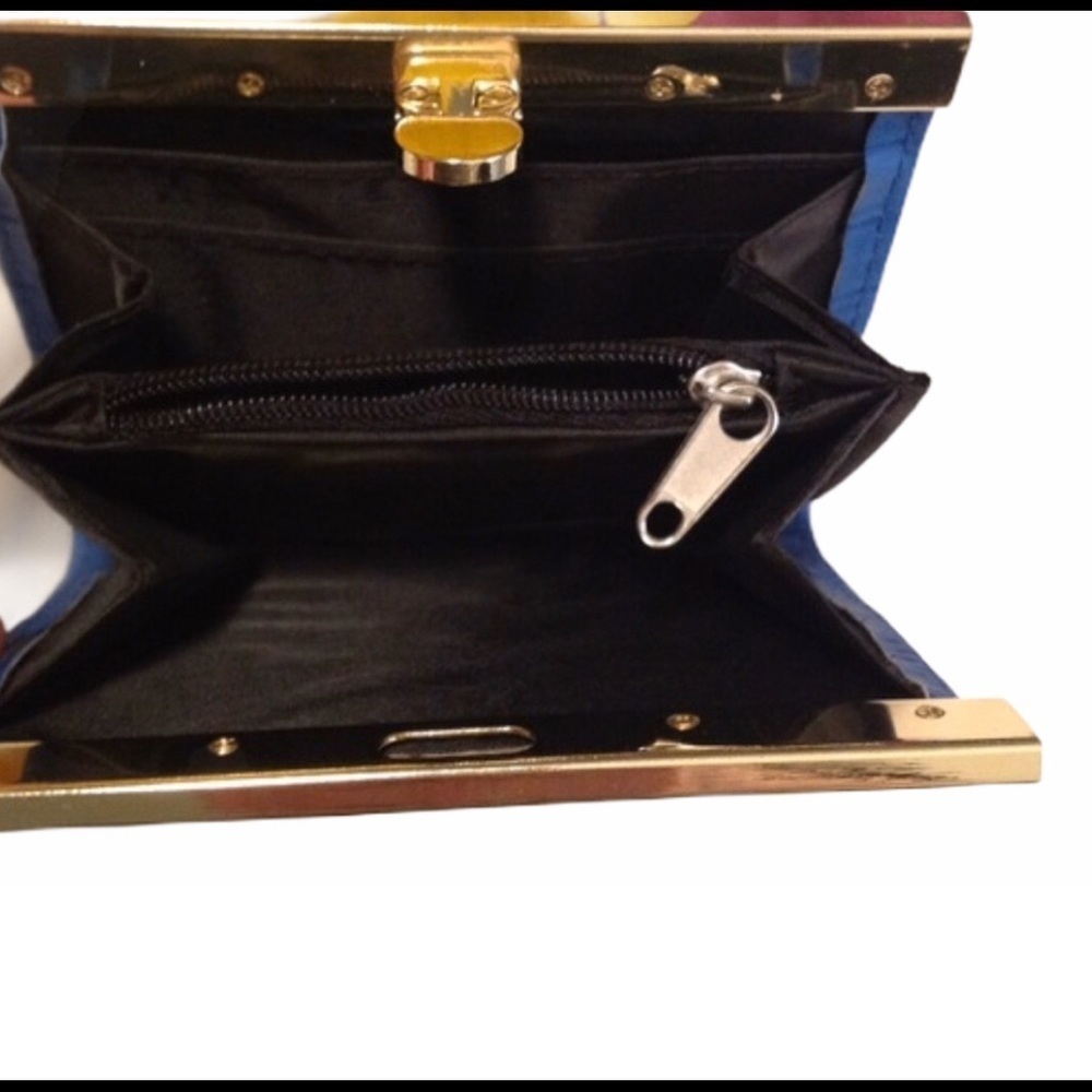 Blue Clutch Silver Trim With Latch Top Wallet Change Purse  NWOT - Picture 2 of 3